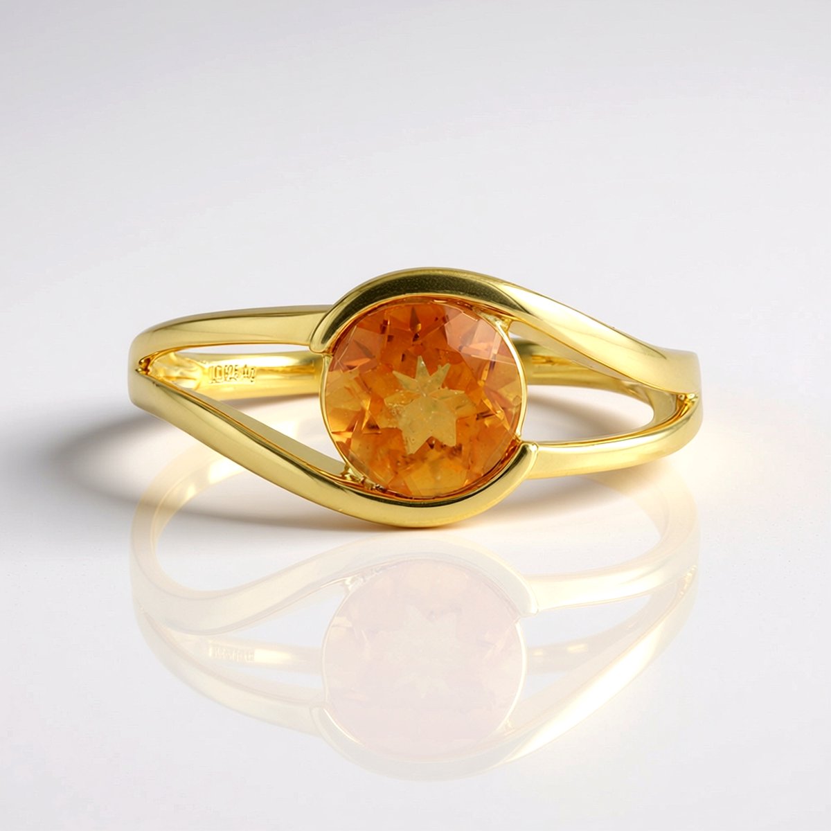 Cavill - Zilveren ring met 1,188 ct Oranje kwarts - 925 Sterling Zilver Verguld - Ronde Bezel-gesette Braziliaanse edelsteen - Elegante damesring