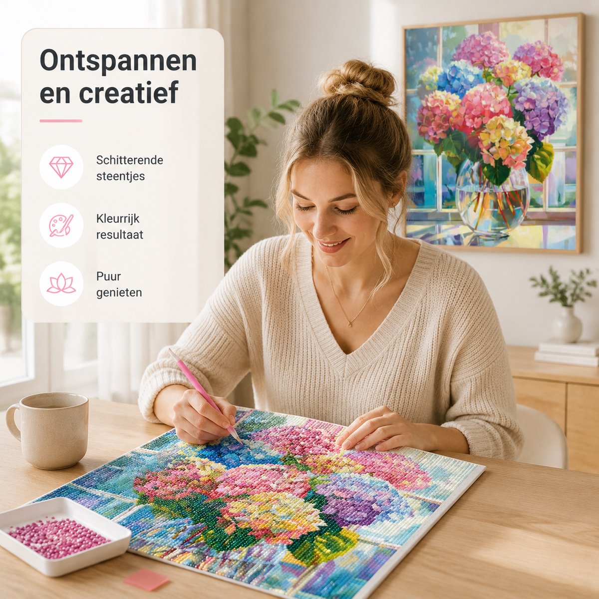BOTC Diamond Painting Volwassenen - Diamond Painting Kinderen - Diamond Painting Pakket Volledig - 30x40CM - Bouquet — afbeelding 4