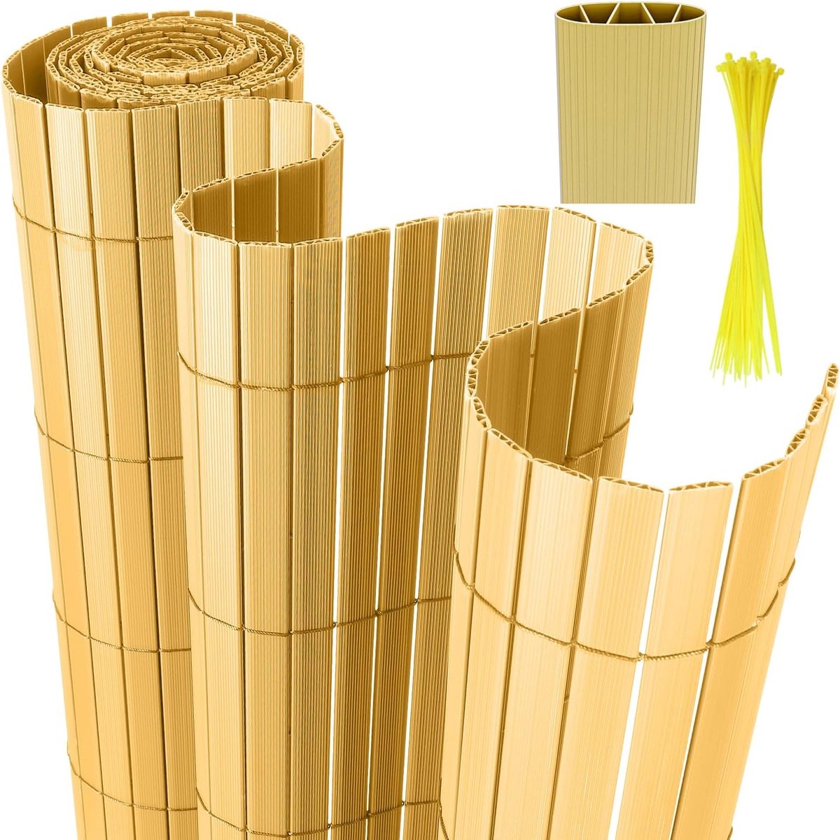 inkijkbescherming, 90 x 900 cm, pvc, inkijkbescherming, weerbestendig, balkonomranding met kabelbinders, 4 gewichtsversterking, voor tuin, balkon, terras en outdoor, bamboe