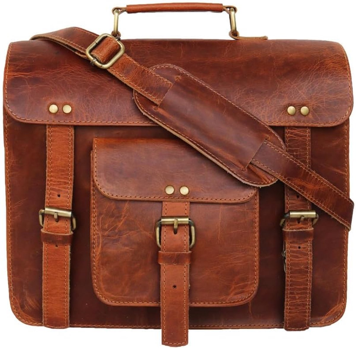 33 cm echt lederen laptoptas schoudertas reizen schoudertas koerierstas fietstas schooltas vintage heren dames cadeau grote lederen messenger bag, bruin