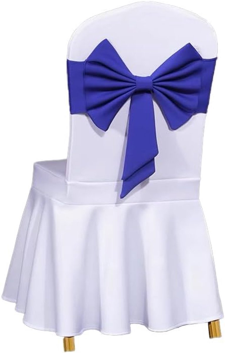 strikken, stoelstrikken, stretch, stoelstrikken, elastische satijnen sjerpen, voor bruiloft, banket, verjaardag, feest, hotel, woondecoratie, saffierblauw, 2 stuks