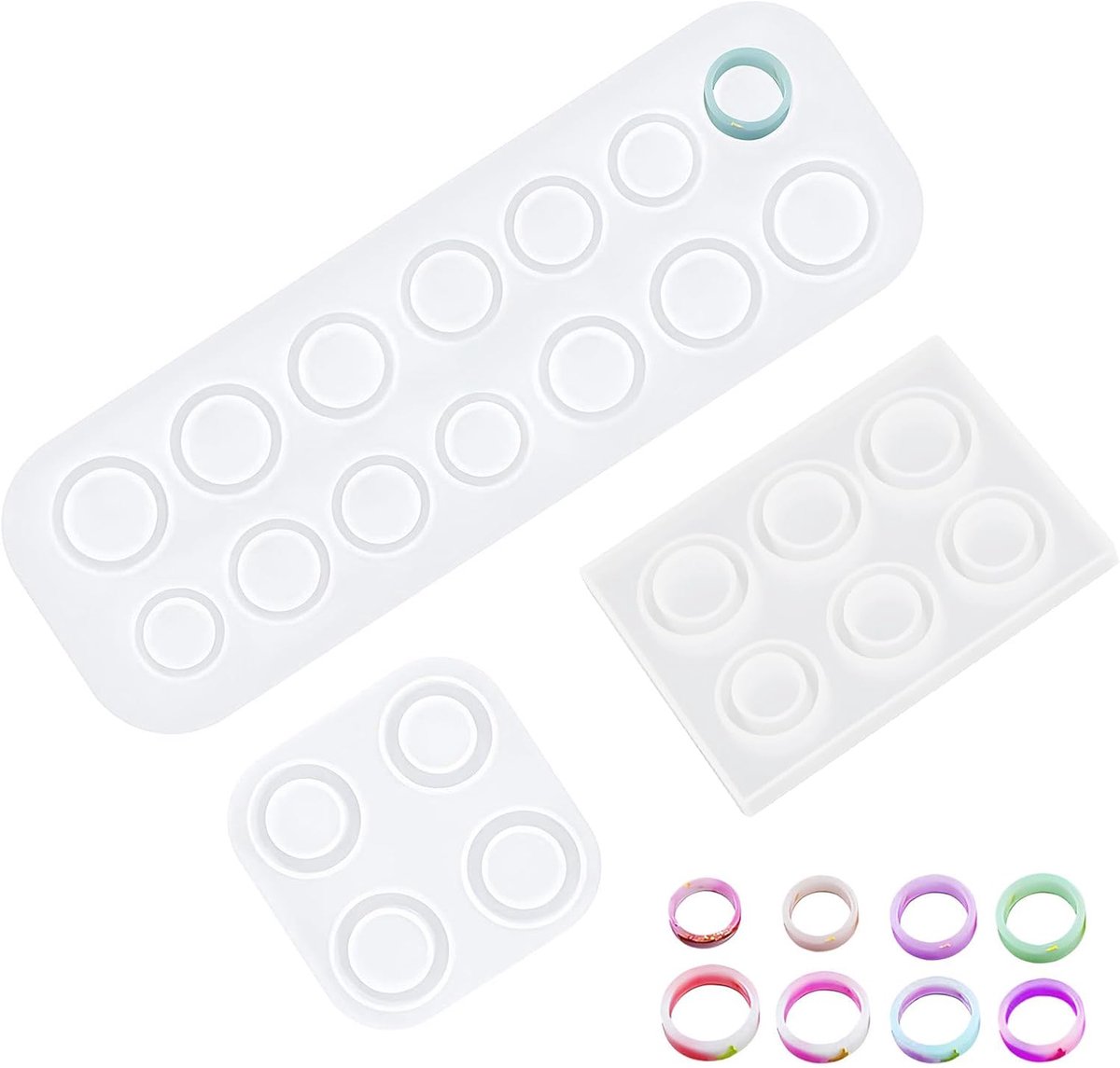 3 stuks siliconen hars ringmal set, sieraden gietvormen voor doe-het-zelf vingerringen, oorbellen, hangers, epoxy ambachtelijke mallen voor kristal bruiloft verjaardagscadeaus decoratie (transparant)