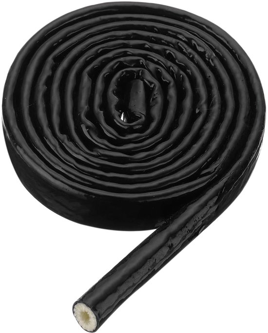 0,3 inch (1,3 cm) ID 5ft band glasvezel met siliconencoating brandwerende mantel thermisch afgeschermd, voor autoslangen, elektrische kabel, zwart — afbeelding 2