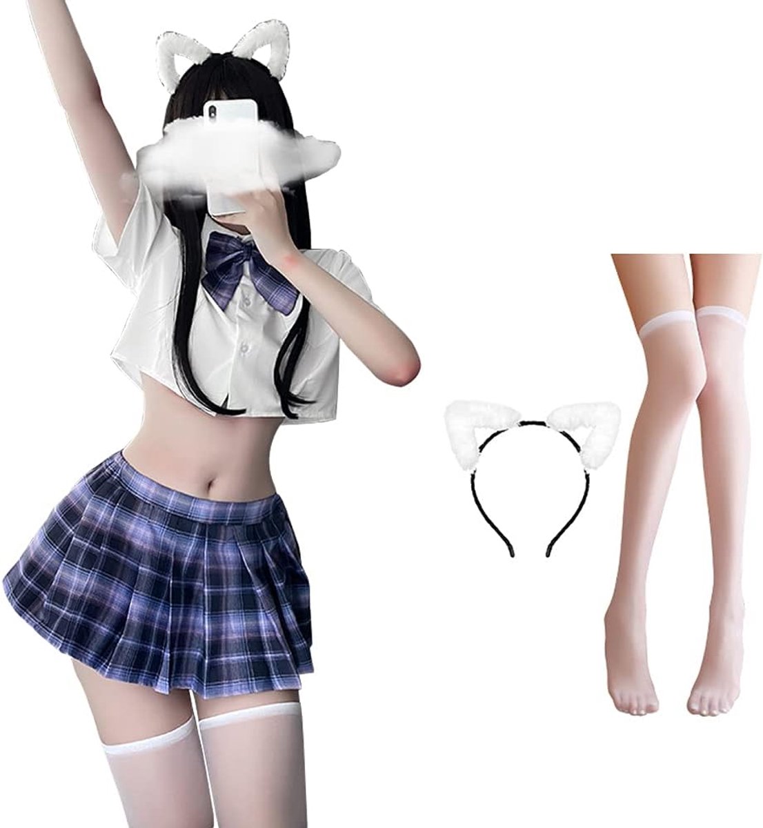 Schoolmeisje Lingerie Set Matroos Uniform Jurk Cosplay JK Student Wear Geplooide Rok Met Sokken (6914Paars Wit)