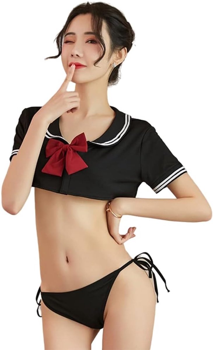 Cosplay Matroos Pak Schoolmeisje School Uniform Ondergoed Set Mini Jurk (Black3)