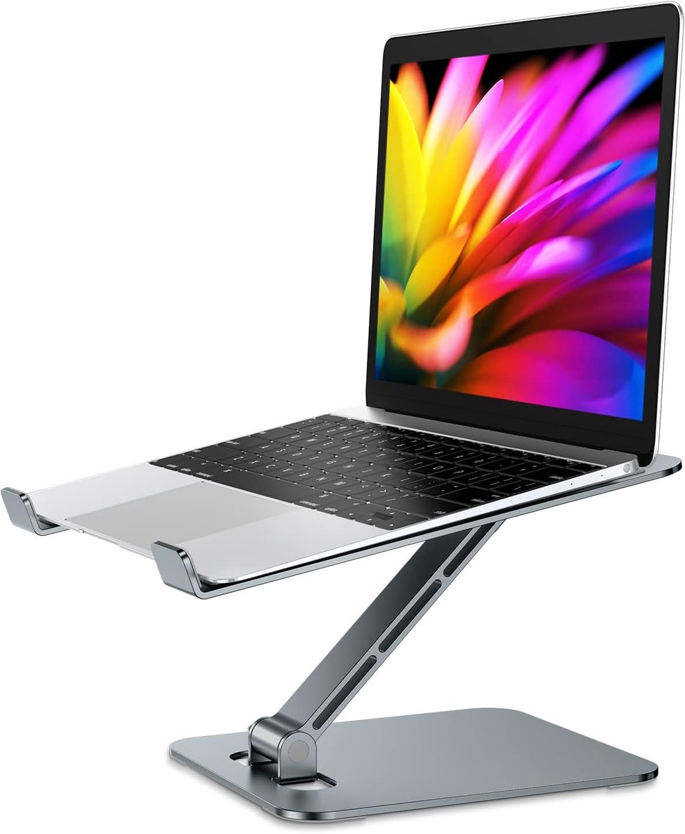 Laptopstandaard, inklapbaar, ergonomisch, pc-houder met verstelbare hoogte, geventileerd, laptopstandaard voor laptops, compatibel met MacBook Air, andere tablets van 10-16 inch, grijs