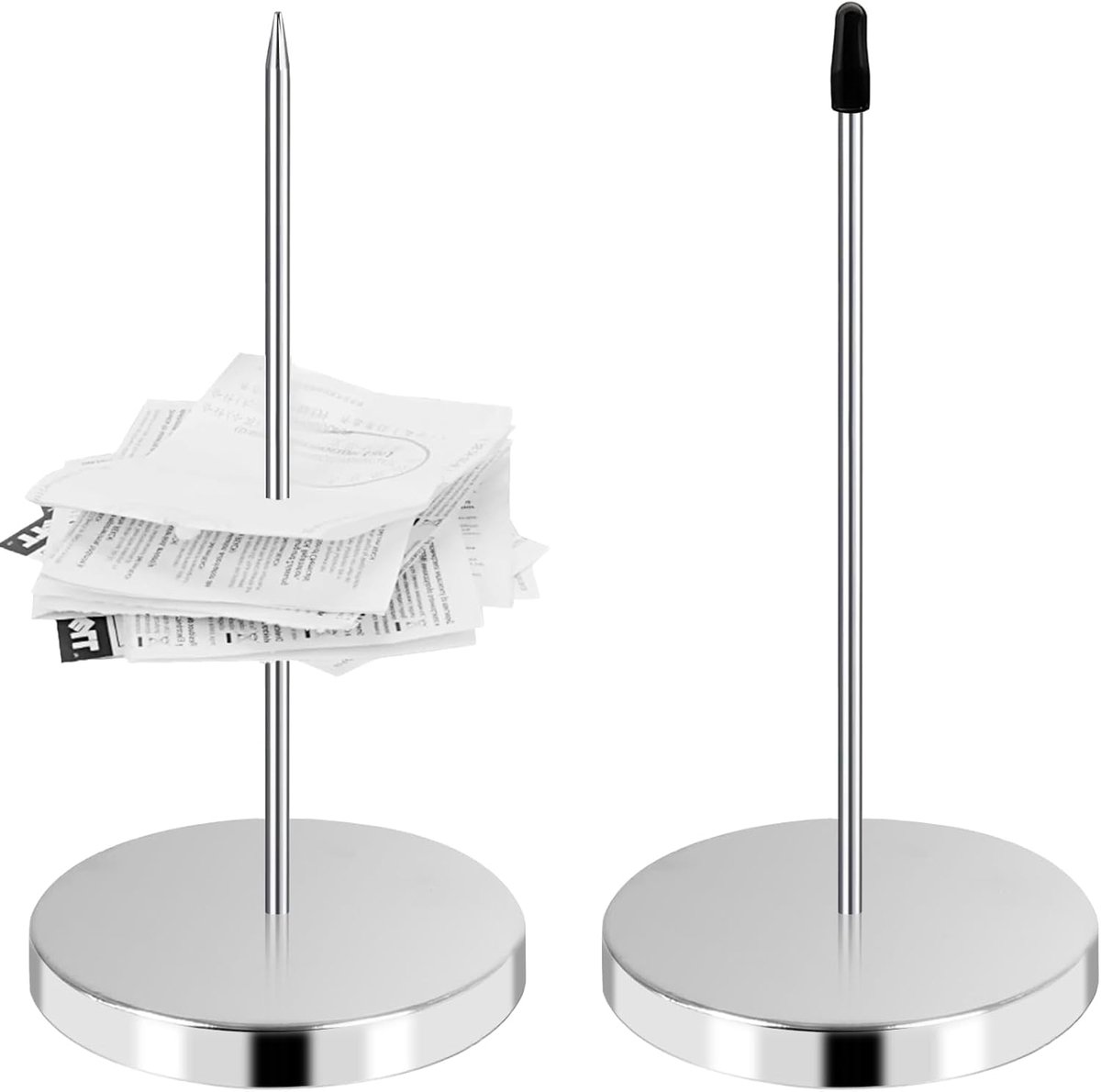 2 stuks kwitantiehouders, spike voor kwitanties, papieren puntenhouder met ronde basis voor restaurant, keuken, kantoor, hotel (zilver)