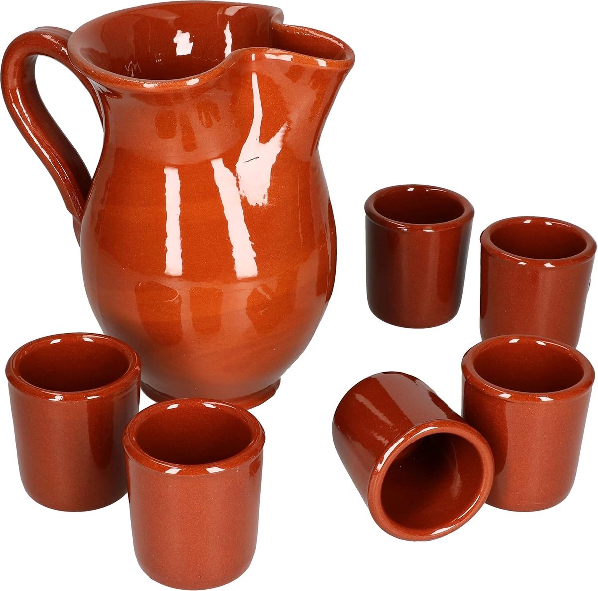 7-TLG. Set 1x tonkrug 0,5 liter + 6X Shot Beker 50 ml I Tonware I Mediteran I uniek handwerk I antiek/vintage I Middeleeuwen I Viking