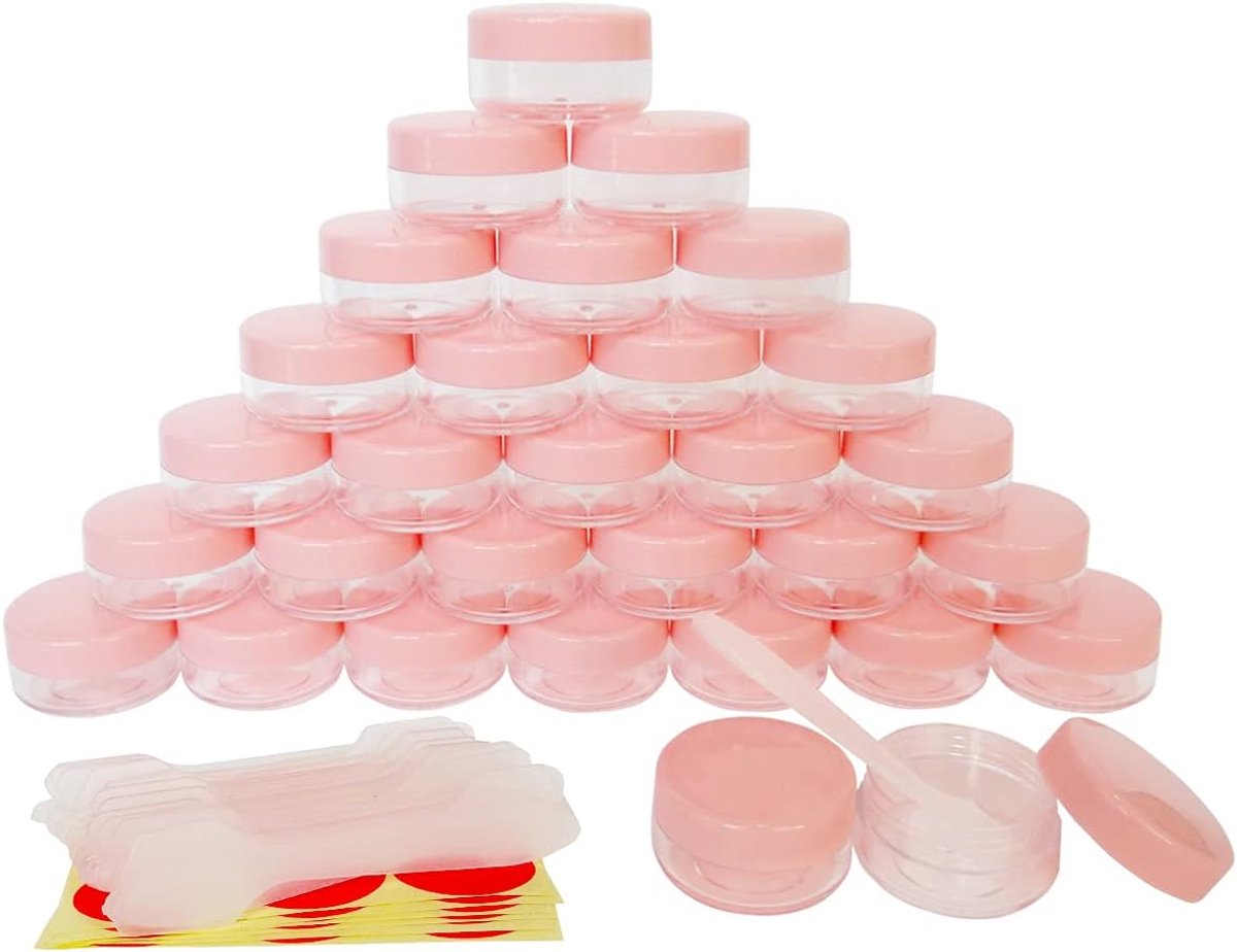 30 stuks 10 gram kleine doorzichtige cosmetische monster 10 ml lege containers voor make-up geschenken, oogschaduw, nagels, poeder, edelstenen, kralen, sieraden, crème, potpotten met roze