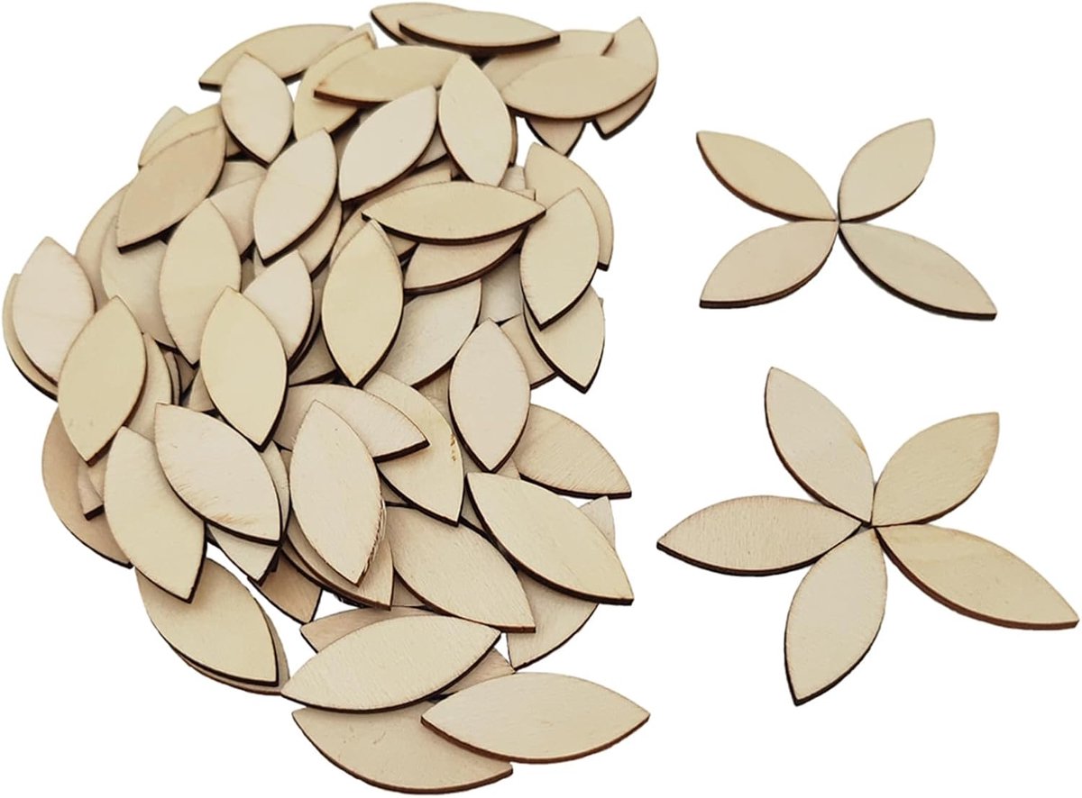 Houten uitsparingen blanco houten plakjes versieringen houten stukken voor ambachten, cadeaulabels, schilderen, woondecoratie (blad)