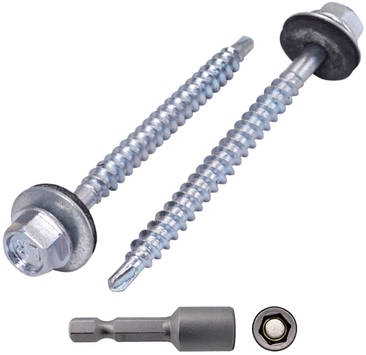 Verpakking van 80 stuks) DIN 7504-K verzinkt staal 4,8 x 60 mm zelfborende schroeven met EPDM-ringen, zeskantsluitkop, plaatschroef, zelftappend (80, 4,8 x 60 mm)