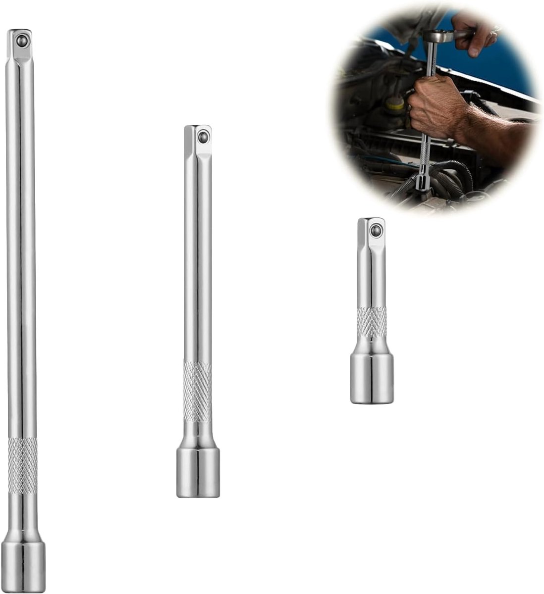dopsleutelverlenging 3/8 inch, 3/8 inch verlenging 75 mm, 150 mm, 200 cm, chroom-vanadium-staal ratelverlenging