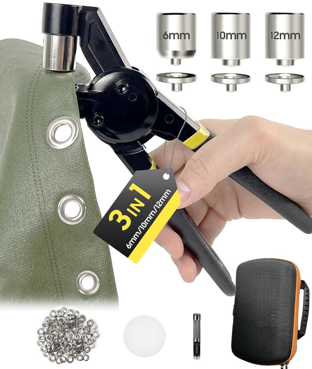 Tangenset met tangpack en 600 verschillende oogmaten, handmatige oogtang voor dekzeilen, stoffen, luifels, zeilen, kunstleer, enz. oogtang voor zeilogen en metalen ogen