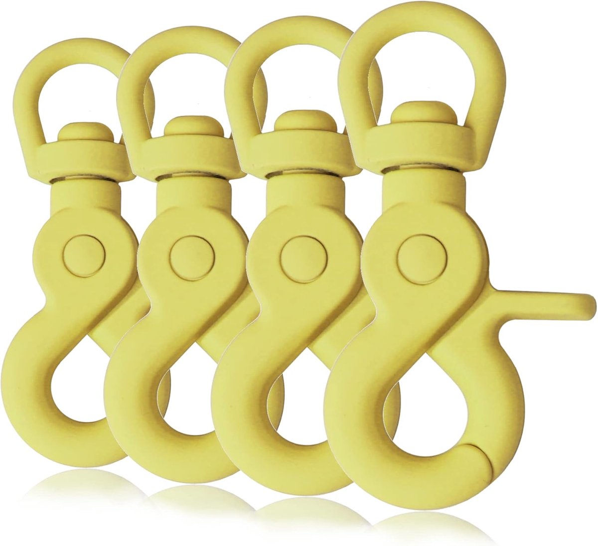schaar-karabijnhaak met wartel en draaikop, siliconen coating, geel, 4 stuks, 61 mm lang, oog 10 mm, zinkdrukguss 32 g, geschikt voor hondenlijn, halsband, sleutelhanger en paracord 550