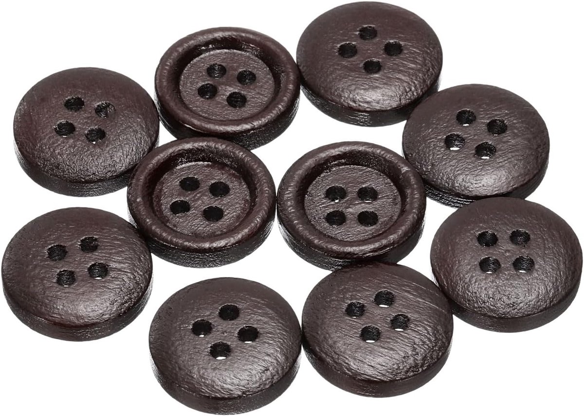 Knopen 5/8" (15mm) 4 gaten ronde knopen van hout vervanging voor kleding doe-het-zelf handwerk decoratie, donkerbruin