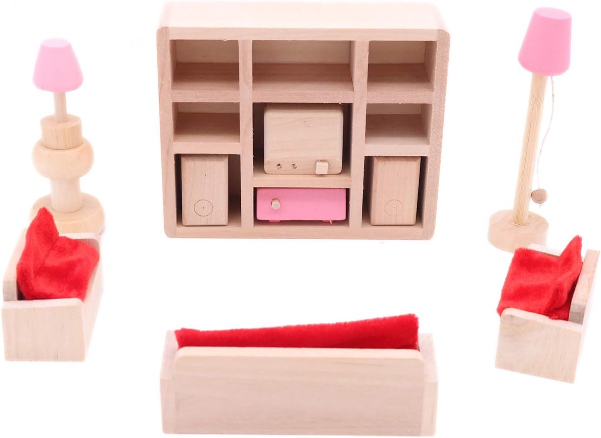 Kinderen Houten Woonkamer Poppenhuis Miniatuur Meubels Sofa Kast Speelgoed Set Pop Familie Pretend Play Accessoires