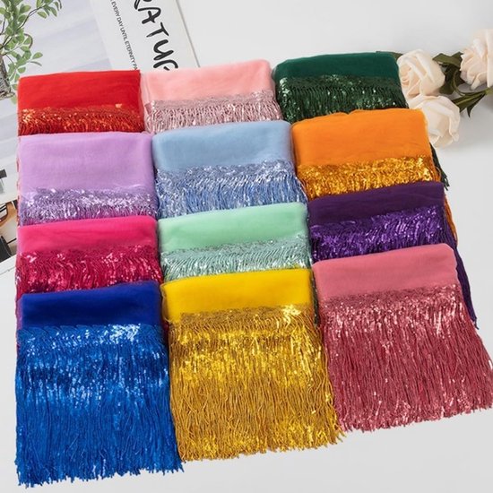 5 yards pailletten, kwastjes, franjesboord, 20 cm breed, franjes, trim kantband, franjeband, kwastversiering, sierband, kanten bekleding voor naaien, knutselen, kleding, latin, feestdecoratie, — afbeelding 4