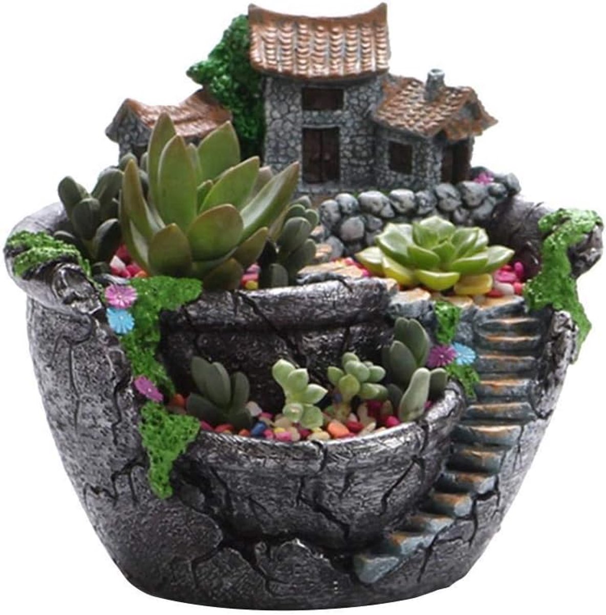 Plantenpot met huisje - Creatieve succulent pot - Mini fairy garden - DIY plantenbak decoratie - SnelShoppen