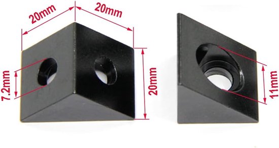 2020 Aluminium Hoek Hoek Beugel met M5x10mm Schroeven en T-Moeren voor 6mm Slot 2020 Serie Aluminium Extrusie Profiel, 8 stks/pak (Zwart-Hoek Hoek) — afbeelding 2