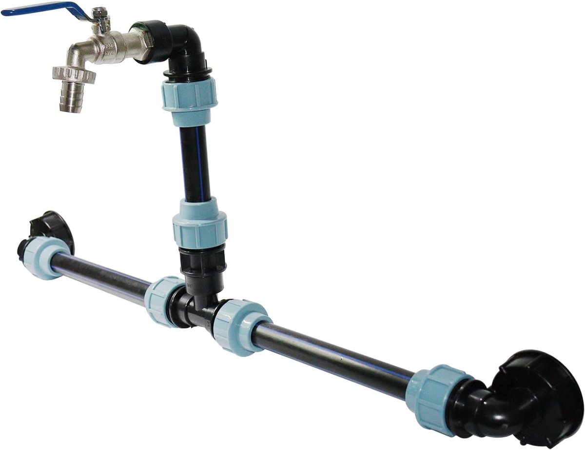 ibc Verbindingsset met IBC-adapterconnector voor 2 regentanks met 3/4 inch kraan, zwanenhals, messing kraan