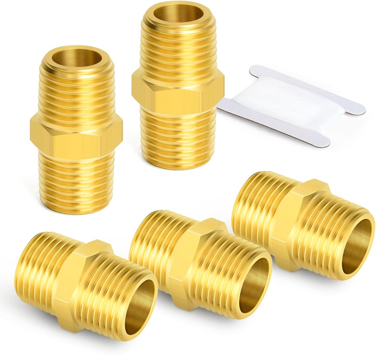5 Stuks 1/2" x 1/2" messing BSP mannelijke zeskantnippelfitting, mannelijk naar mannelijk rechte connector