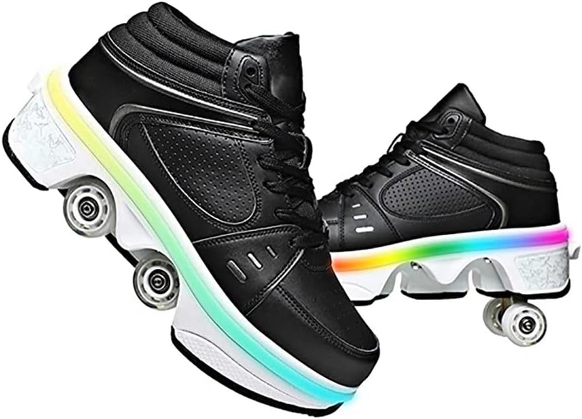 Schoenen met wielen LED lichtgevende schaatsen 4-reel verstelbare rolschaatsen verborgen wiel voor hardloopsportschoenen om mee te spelen voor mannen, vrouwen en kinderen