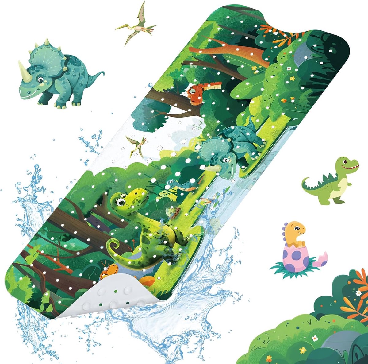 Antislip badmat voor kinderen, dinosaurus, antislip douchemat voor kinderen, 100 x 40 cm, schimmelbestendig en machinewasbaar