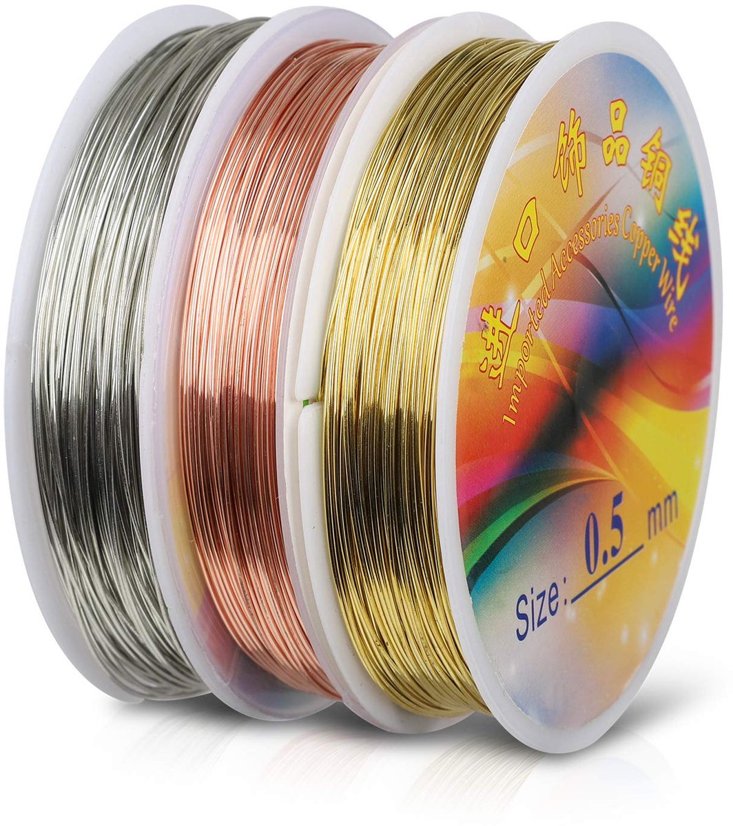 60 m (66 yard) sieraden kralen draad, 0.5 mm | (24 gauge) zilver/goud/rosé verguld koperdraad voor sieraden maken DIY Craft