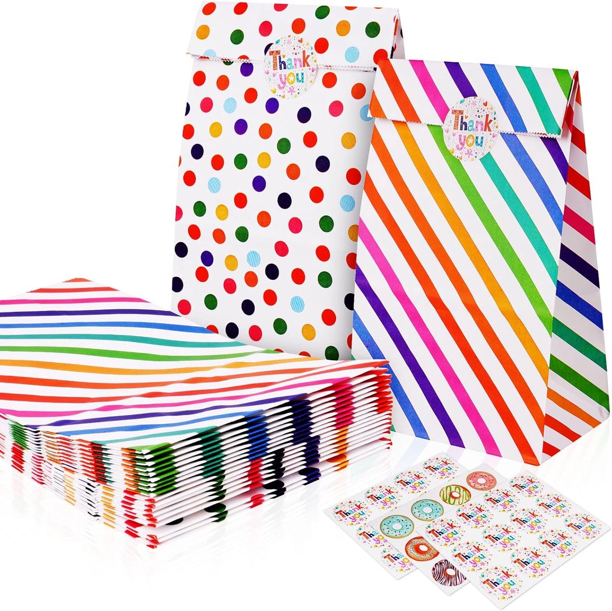 18 stuks papieren zakjes, cadeauzakjes voor kinderverjaardagen met stickers, 24 cm * 13 cm * 8 cm snoepzakjes voor mee-neem cadeautjes, meisjes, kinderverjaardag, weggeefacties, bruiloft