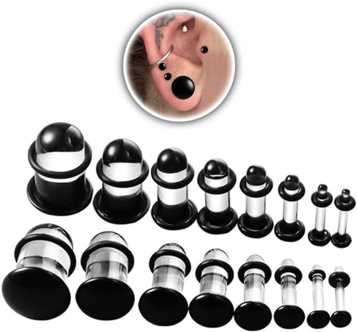 Oor Stretching Kit 8 paar glazen O-ring oordopjes tunnels oormeters expander set body piercing sieraden voor mannen vrouwen