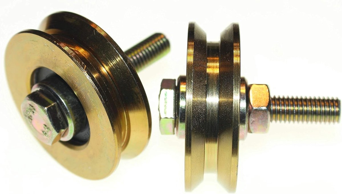 schuifdeur (V58-10) - verpakking met 2 schuifdeuren wielen - deurwielen riemschijf wielen - V-groefstalen wielen - vervaardigd in de EU - V-riemschijf 58 mm diameter; 10 mm as
