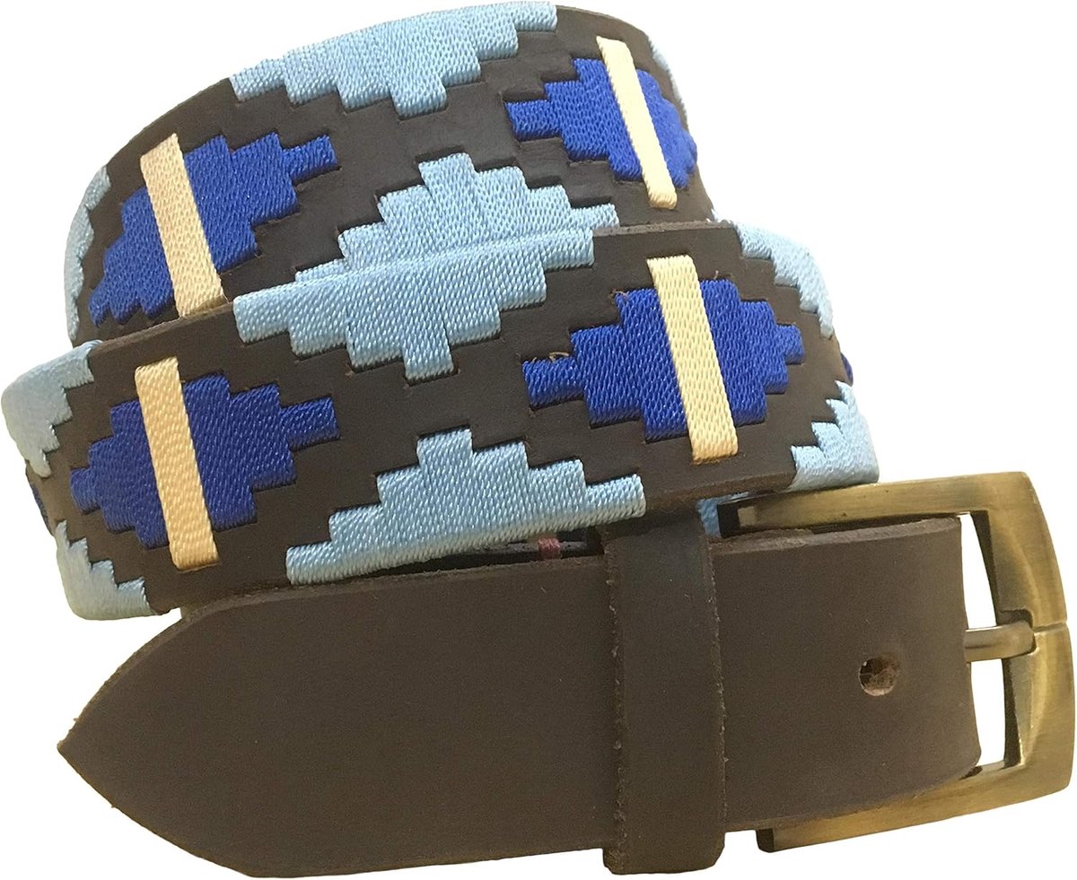 DIAZ Heren Dames Premium Unisex Bruin Leer Geborduurde Designer Polo Riem