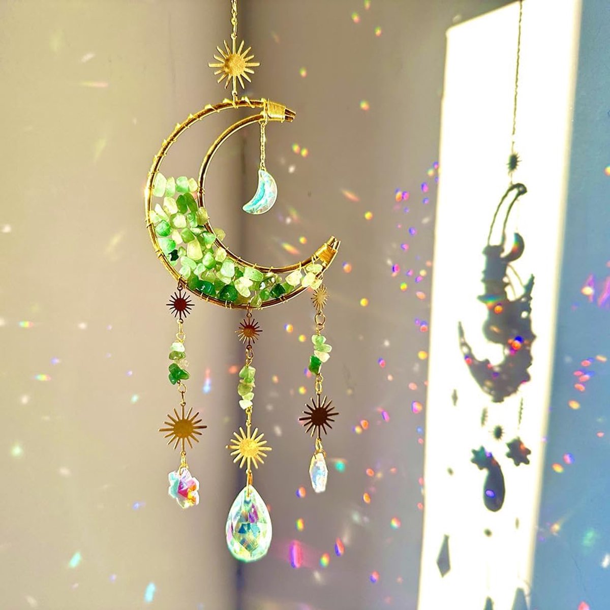 Zonnevanger, kristal, maan, raamdecoratie met ketting, hanger, ornament, kristallen om op te hangen, raamdecoratie, windspel voor ramen, slaapkamer, auto, huis, tuin, decoraties (zandloper