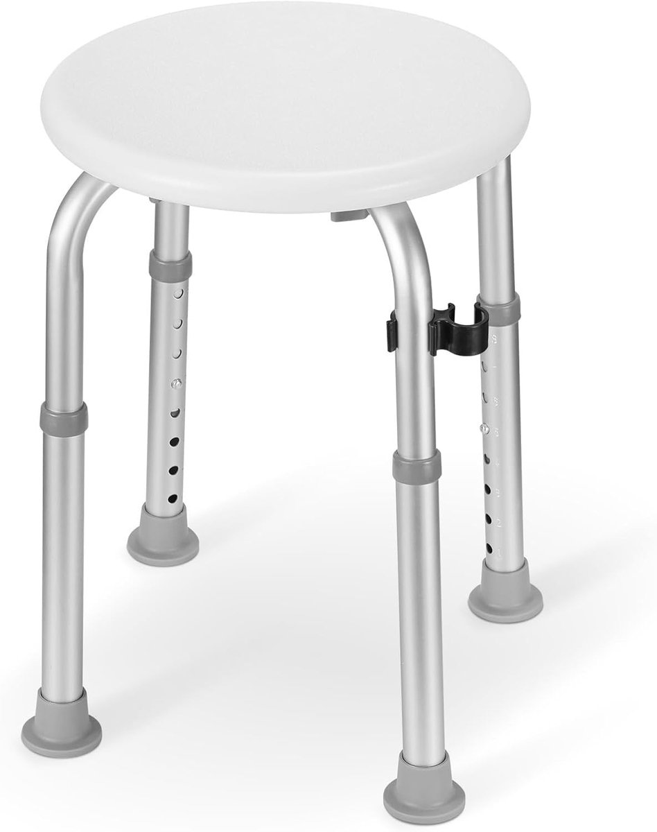 Shower Stool, 34-52 cm, Aluminium, Non-Slip Rubber Tips | Alum stool, ht 34-52cm, rubber non-slip tips, sturdy, seniors/pregnant/limited mobility.
