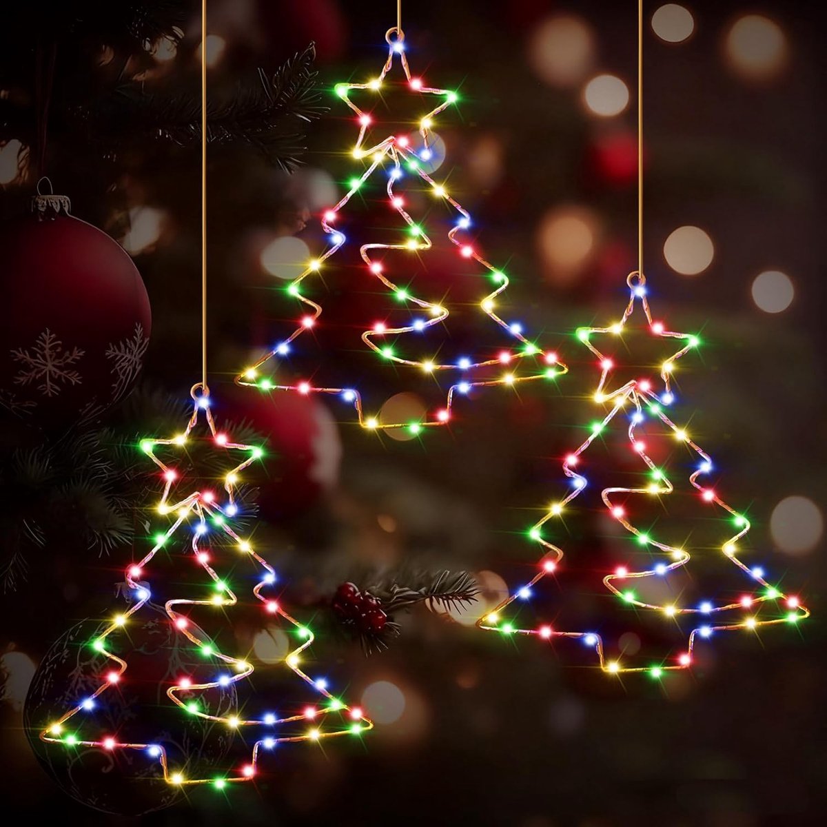 kerstverlichting, 3 stuks led-raamafbeeldingen, kerstverlichting met timer en afstandsbediening, 8 lichtmodi, batterij, kerstdecoratie, raam, verlicht, kleurrijk