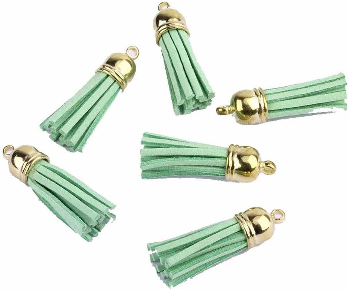 20 stks Lederen Kwastje 3CM Kleine Suède Kwastje met Gouden Cap Faux Lederen Sleutelhanger Tas Hanger Kwastje Hanger voor DIY Tas Sieraden Crafting Charm Accessoires Lichtgroen