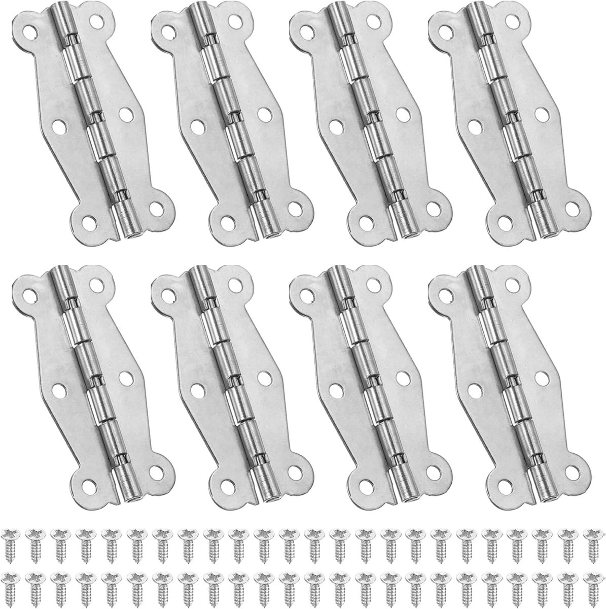 Scharnieren 5 cm, 8 stuks 90-graden vlinder decoratieve scharnieren sieradendoos hardware met schroef voor kast houten kist lade ambacht, zilver
