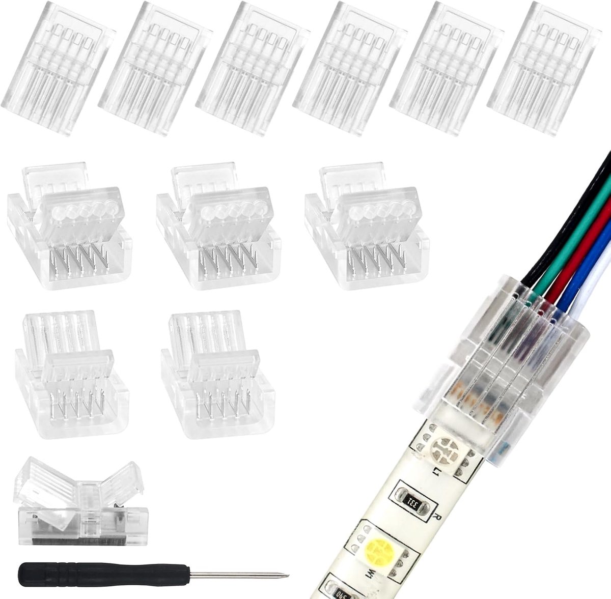 12 stuks 5Pin RGBW LED Light Strip Connectors 10mm Strip naar Draad RGBW Connector Snelle Aansluiting Soldeerloos voor 10mm Breed Waterdicht of Niet-Waterdicht 5050 LED Strip Licht