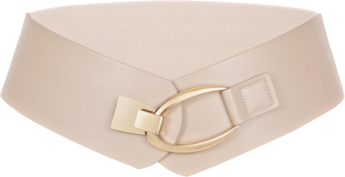 Brede elastische riem voor dames, dikke vintage stretchy tailleriem met gouden gesp voor jurken