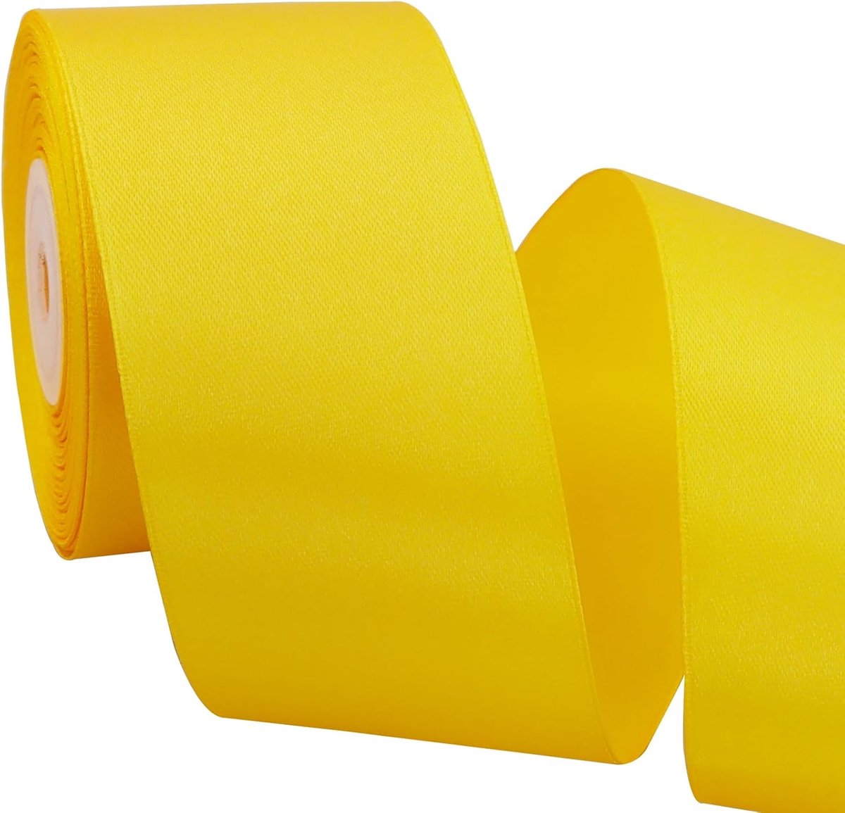 Breed goudgeel satijnlint van effen stof 5 cm x 23 m voor geschenkverpakking, knutselen, stoelsjerp, eeuwige bloemen, uitnodigingskaarten, haarstrikken, naaien, feest, bruiloft decoratie