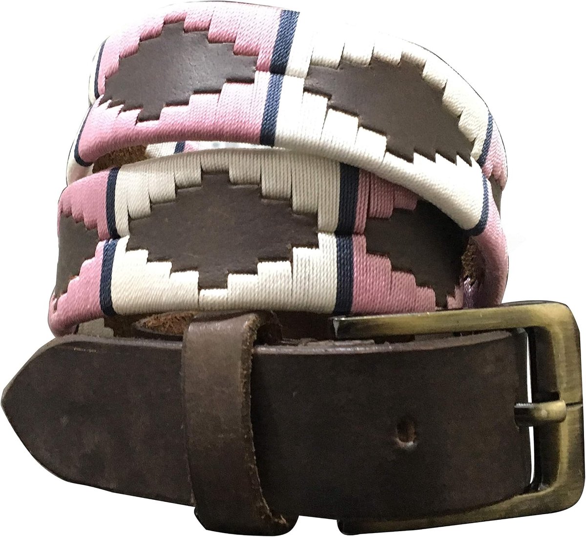 DIAZ Heren Dames Premium Unisex Bruin Leer Geborduurde Designer Polo Riem