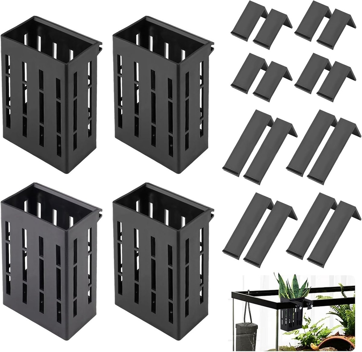 4 stuks aquariumplantenhouder voor 2,5-8 cm rand, hangende aquariumplantenhouder, aquariumplantenpot met 16 haken voor levende waterplanten, aquariumdecoraties