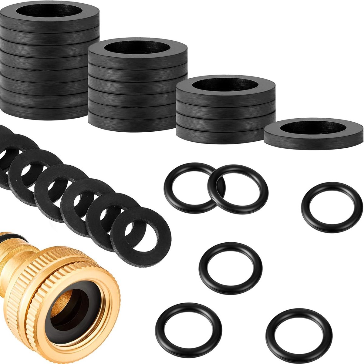 72 stuks slangkraanafdichtringen, bevat 24 x 1,27 cm kraanaansluitringen, 24 x O-ringen en 24 x 1,9 cm doucheslang sluitringen voor aansluiting (rubber)