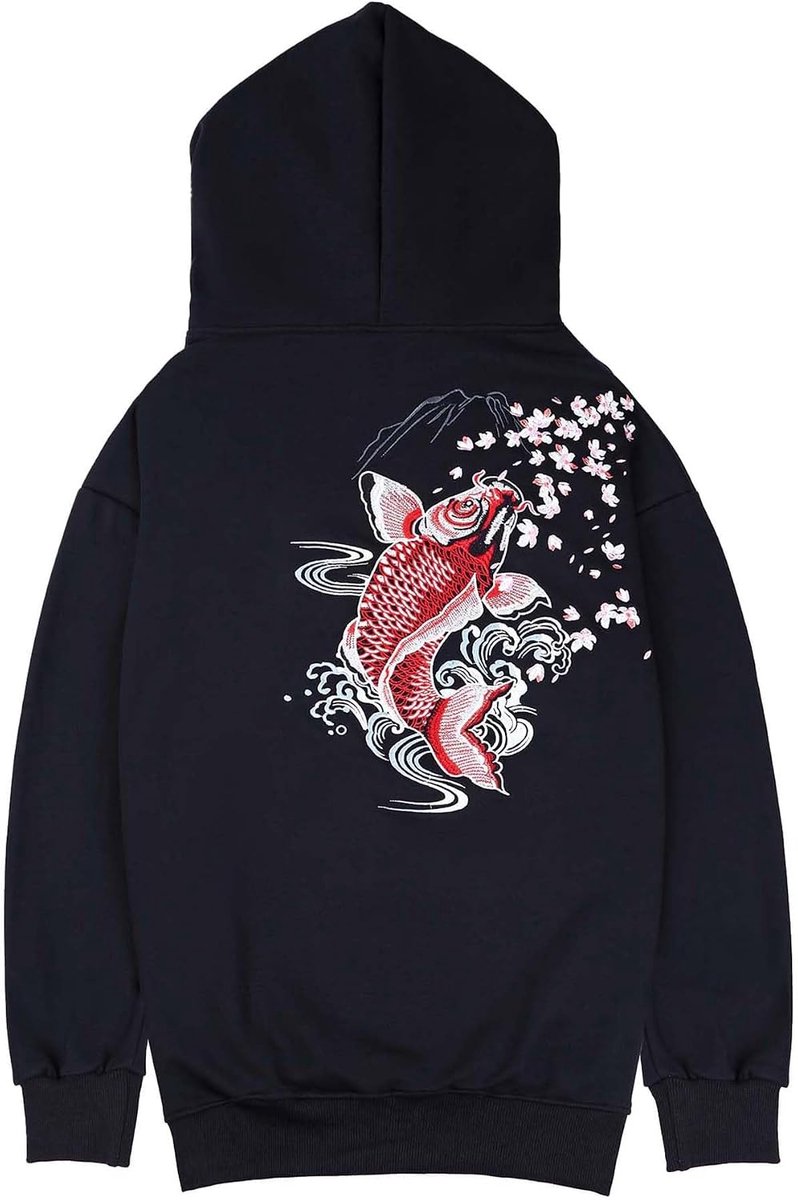 Inc Streetwear Men's Fish Embroidered Heavyweight Graphic Hoodies (as1, alpha, xx_l, regular, regular, black-fish)