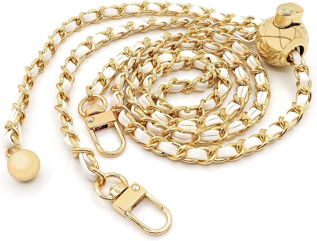Kettingriemen Tas, Handtas Vervangende Ketting Metalen, Lederen Ijzeren Tas Kettingriem, Metalen Kettingriem Afneembaar, DIY voor Handtas, Schoudertas, Handtas, Crossbody Tas (Wit)