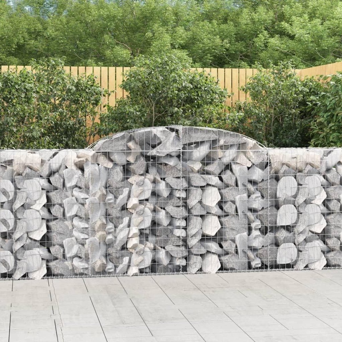 Schanskorf met hoge boog 300x50x100/120 cm verzinkt ijzer voor tuinbarrière en inkijkbescherming als decoratieve geluidsisolerende schanskorvenwand van robuuste draad met stabiele draad