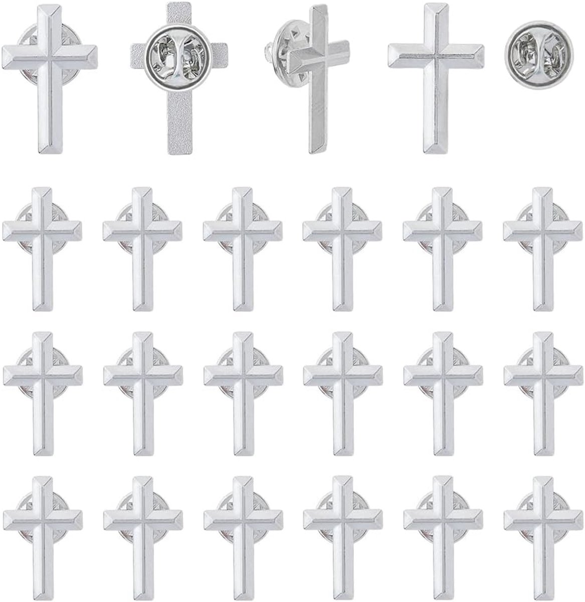 24 stuks kruisspeldjes legering kruis broches metalen badge voor begrafeniskerk bidden openbare evenement reversspeldjes bulk voor rugzak kleding, 2,5 x 1,6 cm, Metaal