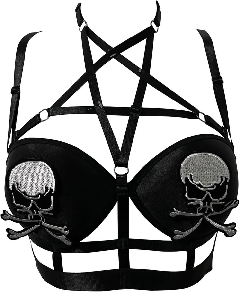 Dames sexy lingerie bikini tops anime duivel cosplay kostuum gothic harnas bar festivals rave outfit Halloween zwart