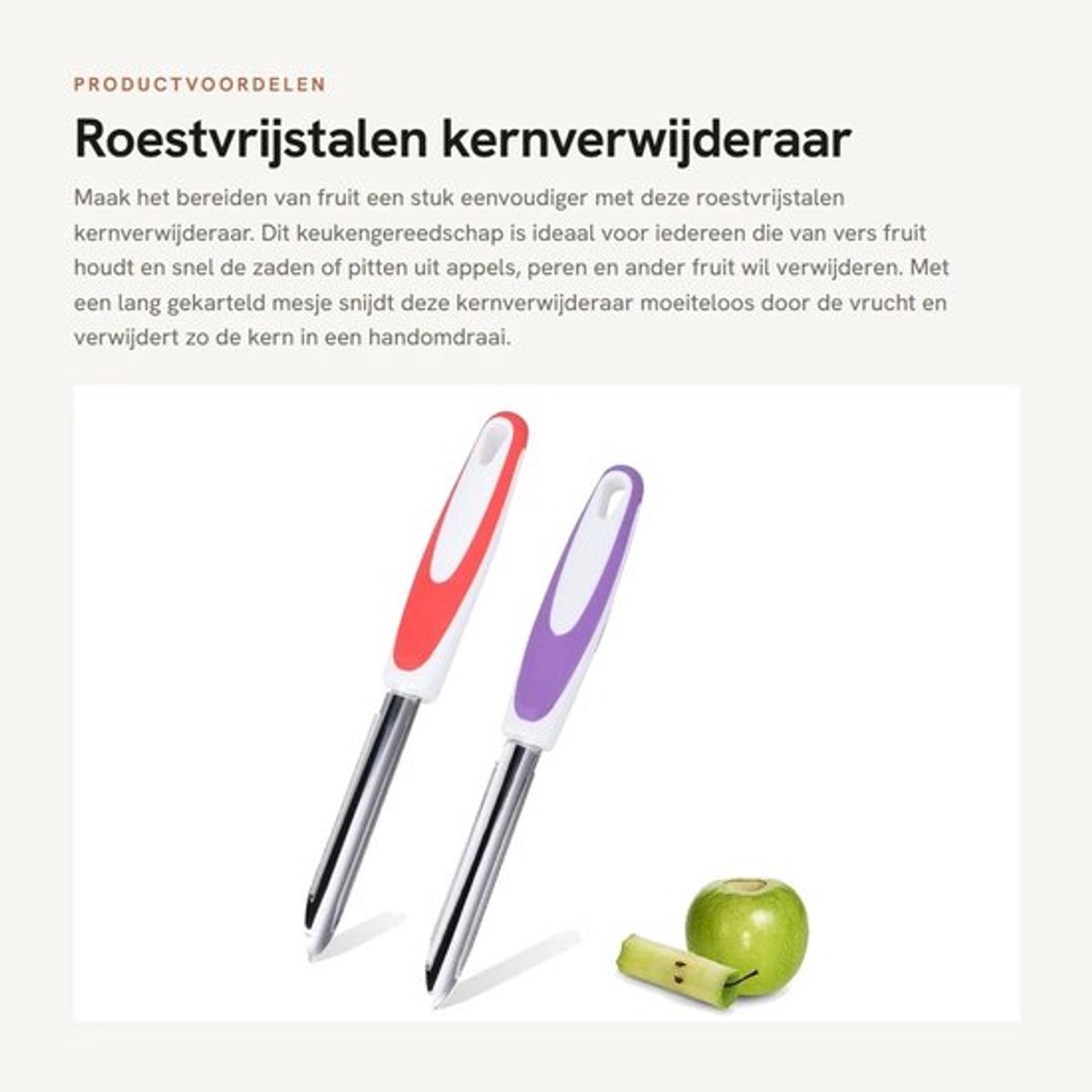 Kernverwijderaar 2 Stuks - Roestvrij Staal - Fruitzaadboorgereedschap - Keukengereedschap - Gekarteld Mesje - Voedselveilig Materiaal - Fruitboor