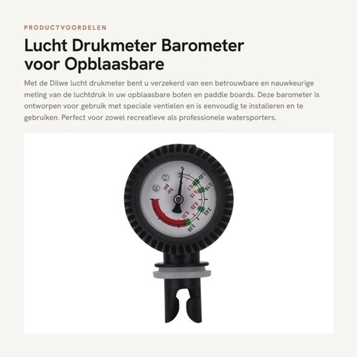 Lucht Drukmeter - Barometer voor Opblaasbare Boten - Compact formaat - Drukmeting tot 0.35 Bar - Nauwkeurige metingen - Geschikt voor Pad...